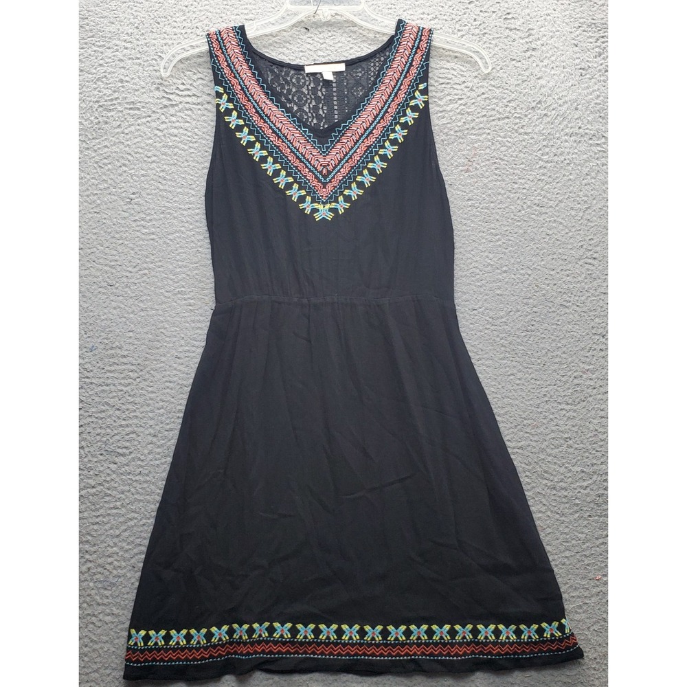 Skies Are‎ Blue Adrienne Dress Womens Medium Black Embroidered Sleeveless V-Neck
